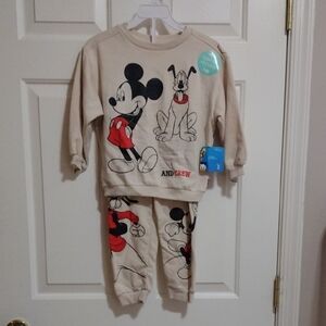 Disney Mickey and Crew Sweat Set - Beige and Red Boys Size 4 🆕